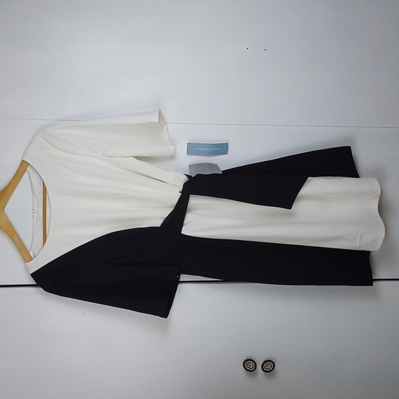 London Times Black/White Colorblock Slimming Mod Elegant Cocktail dress Sz.12 - Picture 1 of 11